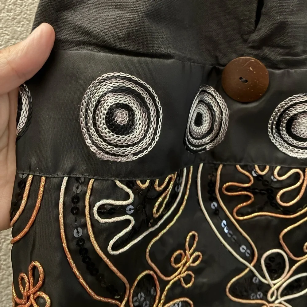 Brown Embroidered & Sequins Floral Cotton Shoulder Bag From Thailand